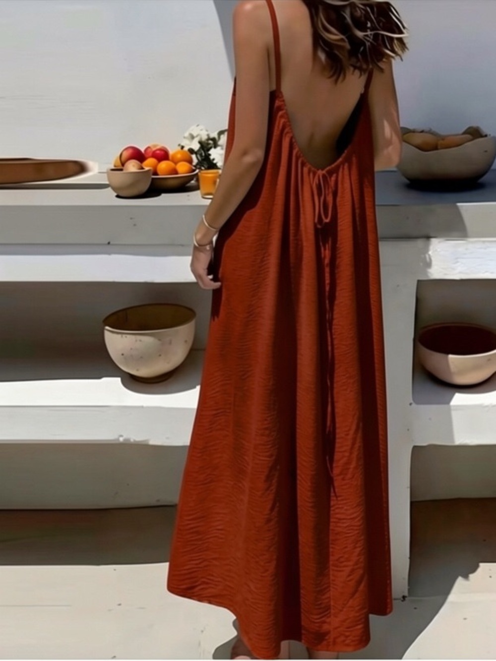 Sleeveless Maxi Dress in Rust with Low Back
